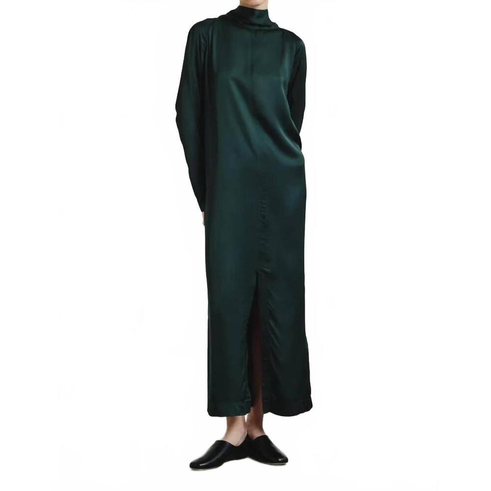 NEW POMANDÈRE satin maxi dress in bottle green
